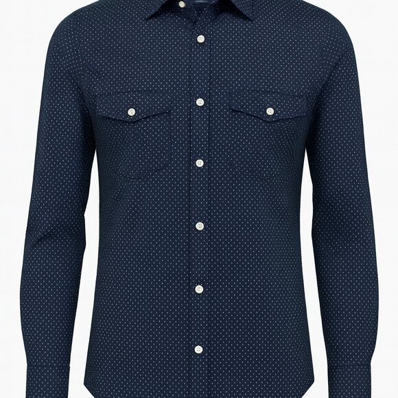 Ben Sherman Navy Blue Dot Stretch Dress Shirt Tailored Fit Size M‎ 15-15.5 - Picture 1 of 9